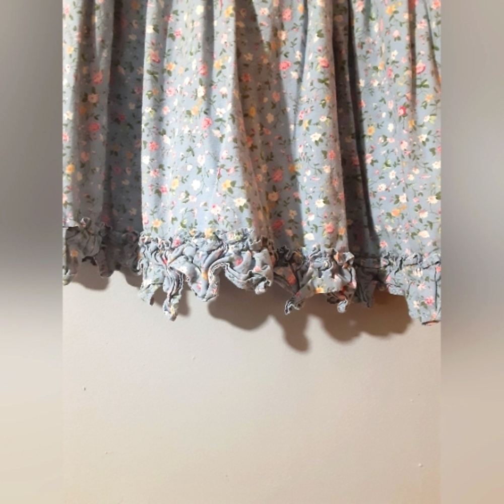 Popatu Blue Dress with Colorful Floral Pattern Rulled Bottom Size 4 Prarie Boho - Picture 3 of 5